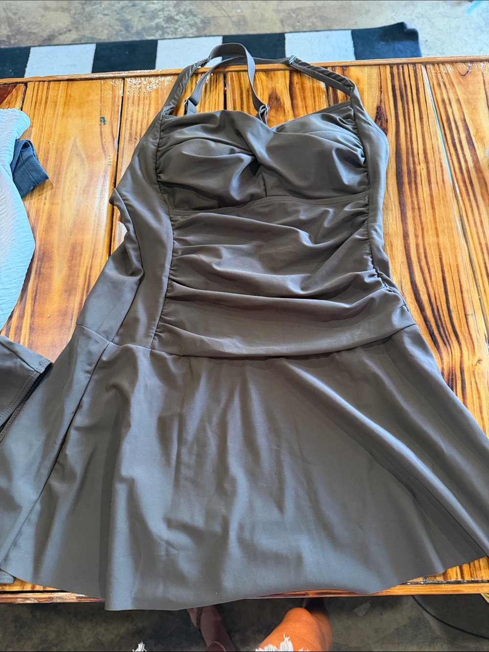 Halter Ruching Swim Dress in brown